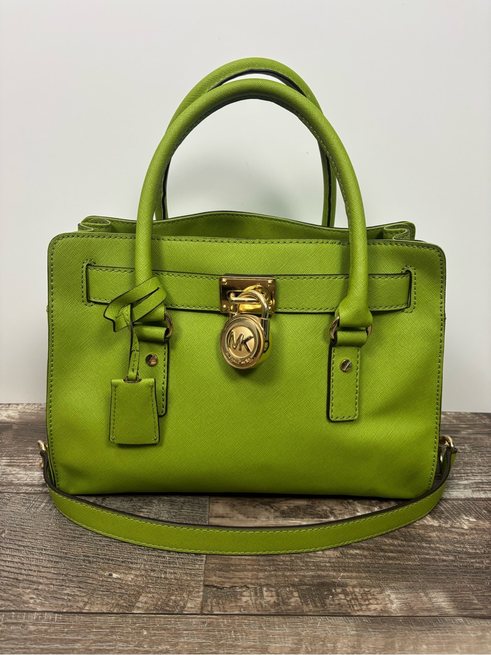 Michael Kors Lime Green Saffiano Leather Satchel with Gold Hardware